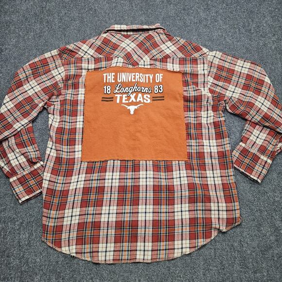Texas Longhorns Plaid Shirt XXL Snap Button Toss Brand Upcycled Patchwork NCAA - Picture 1 of 8